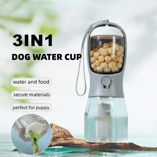 Pawora™ 3-in-1 Premium Pet Portable Water Bottle with Food & Waste Bag Dispenser