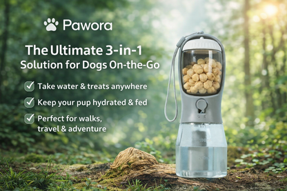 Pawora™ 3-in-1 Portable Dog Water Bottle with Food & Waste Bag Dispenser