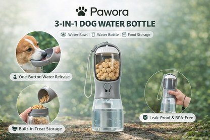 Pawora™ 3-in-1 Portable Dog Water Bottle with Food & Waste Bag Dispenser